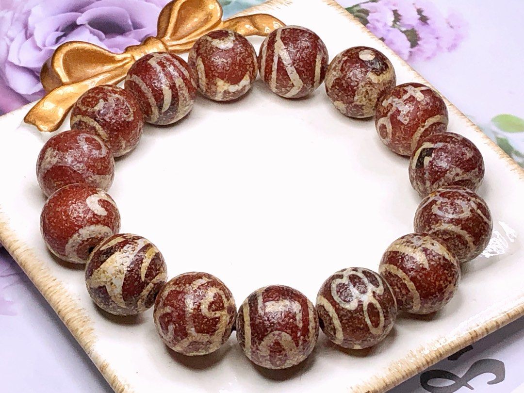 Tibetan Dzi Beads Carnelian Multiple Dzi Beads Bracelet 藏传老矿红玉髓多宝天珠手串手链  14mm+