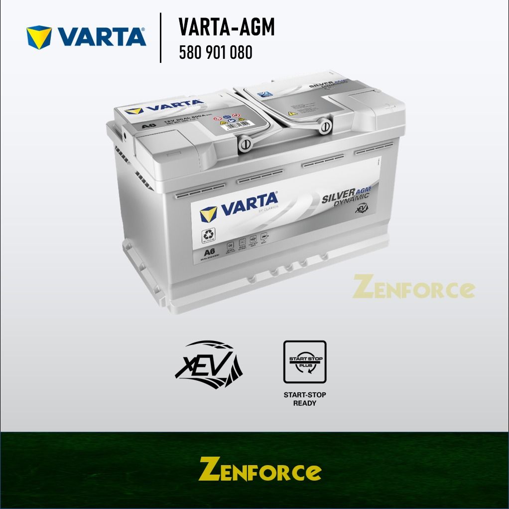 Varta Car Battery, Start-Stop, EV Ready, Silver Dynamic AGM 580 901 080, New