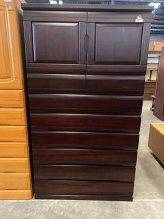 WARDROBE CABINET MAHOGANY WOOD 2 DOOR  8 DRAWER  IN GOOD CONDITION  SIZE 41L x 17.5W x 73H in in inches