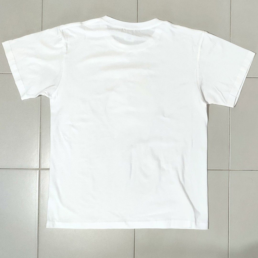 white grey and red graphic tee