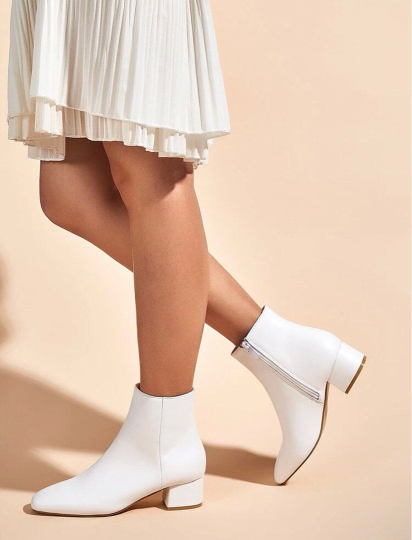 White chunky heel outlet boots