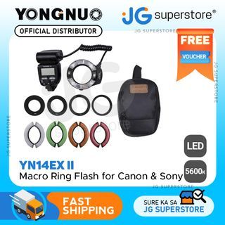 Yongnuo YN14EX II Macro Ring Flash LED Light Kit with Hot Shoe Mount, Exposure Compensation for Canon & Sony DSLR Cameras | JG Superstore