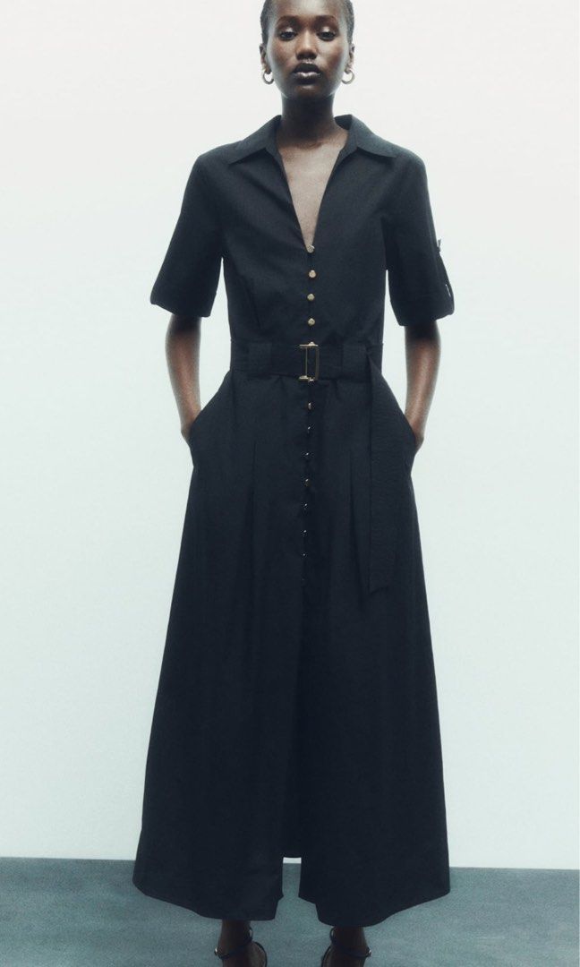 black shirt dress zara WOMAN NWT $109 ZW COLLECTION EMBROIDERED MIDI SHIRTDRESS | 4877/288 ZARA POPLIN SHIRT DRESS BLACK,