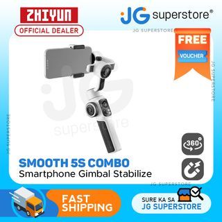 Zhiyun SMOOTH 5S Combo 3-Axis Gimbal Stabilizer with Detachable Tripod, Bluetooth 4.2, Type-C, 2-Hour PD Charging, Quick-Switch Mode and Mobile App Support (White, Gray) | JG Superstore