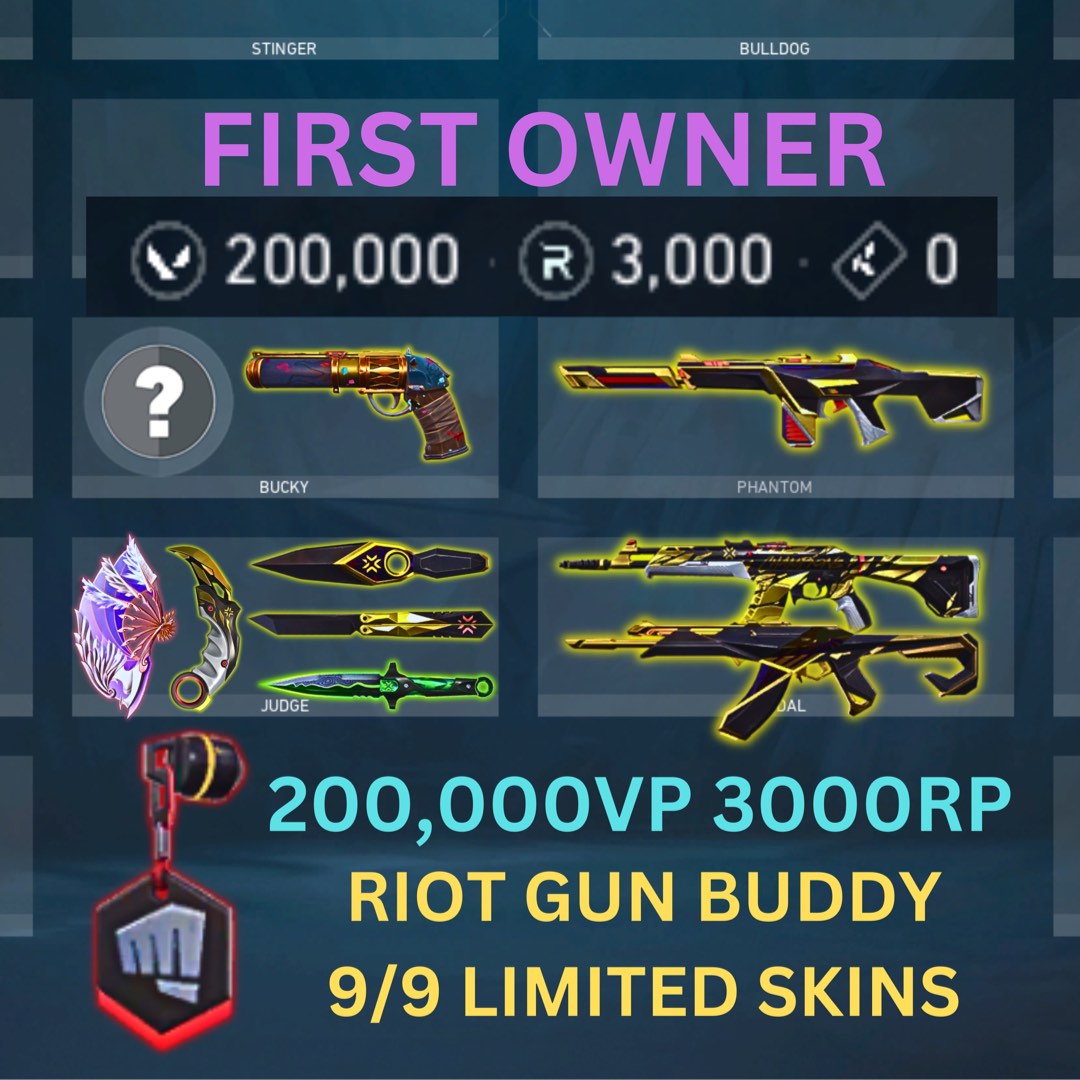 200,000VP + RIOT GUN BUDDY + ALL 9 LIMITED SKINS VCT CHAMPIONS 2021