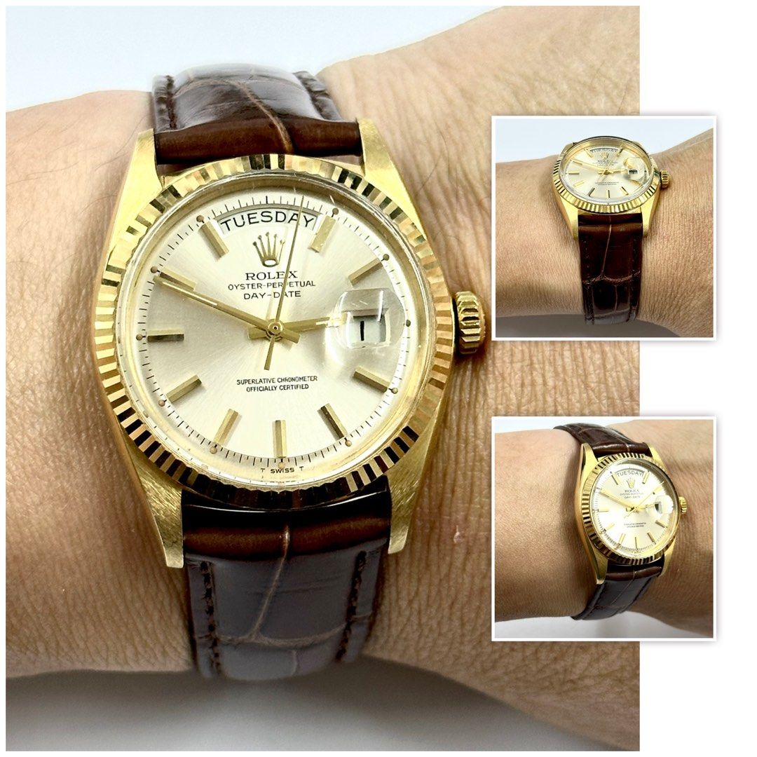 勞力士1803 - Day-Date ( 36 mm) 原裝噴射銀面金字釘、黃金狗牙