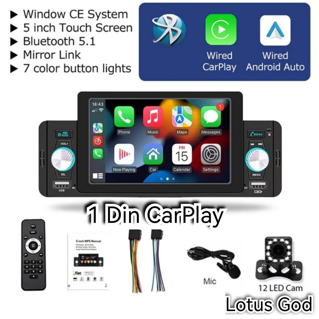 Single Din 5in Android Auto Radio Car Stereo MP5 Player Mirror Link BT  Carplay