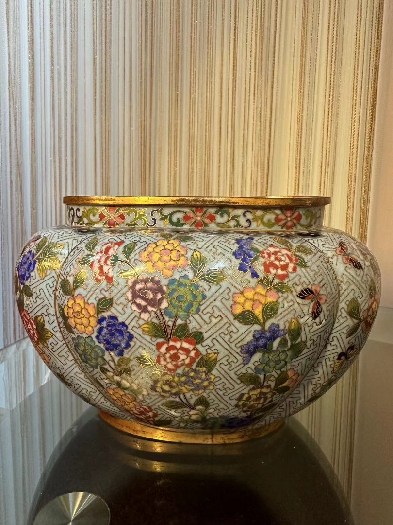 清代景泰蓝铜胎掐丝珐琅笔洗官造古董Large 19th Century Cloisonne 