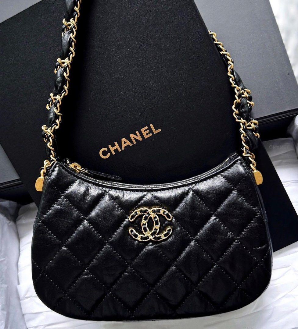 🆕 AUTHENTIC CHANEL 23K SMALL HOBO BLACK CALFSKIN IN GOLD HARDWARE, Luxury,  Bags & Wallets on Carousell