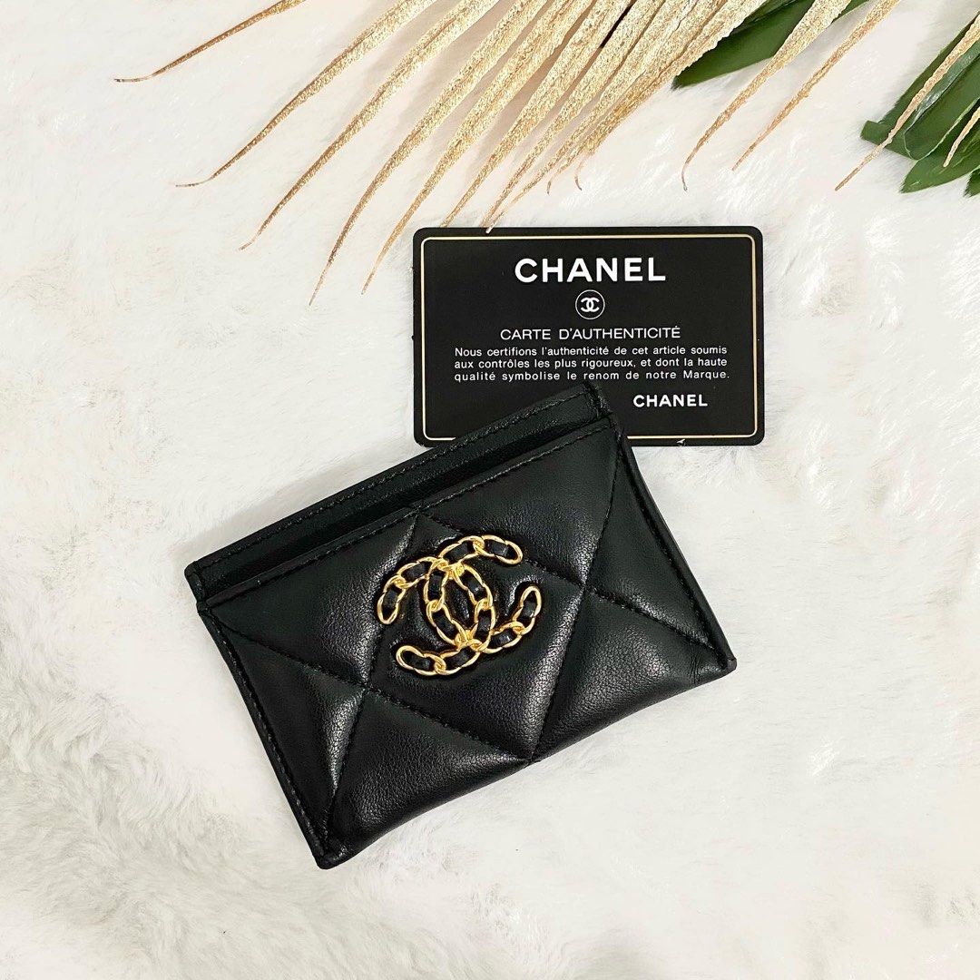 💯% Chanel Black Color Quilted Lambskin 19 Card Quilted with GHW