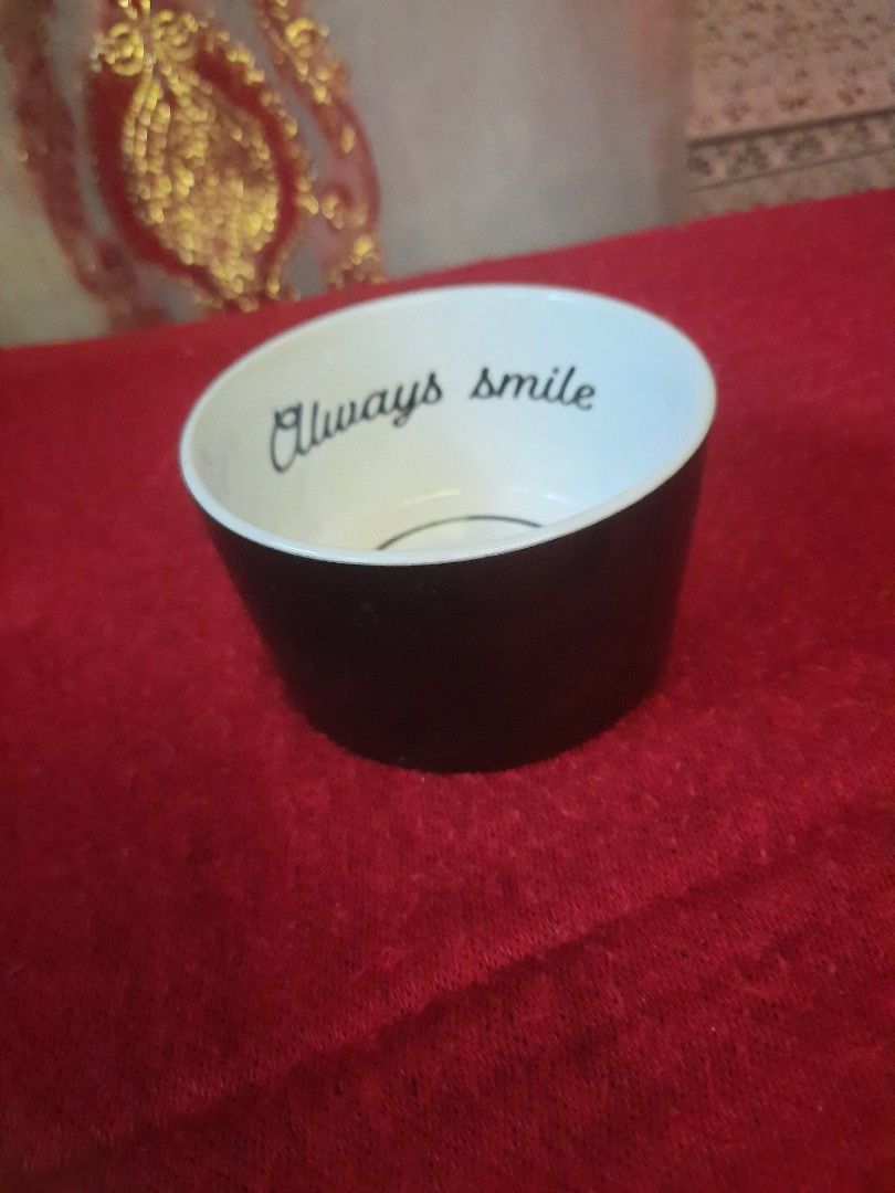 Always smile ceramic soy dish black 3x2 inches (Category: Other Kitchenware & Tableware) located in Manila. Submitted by luckycharm_215 (Listing ID 1263083492, Image 1). Description: .