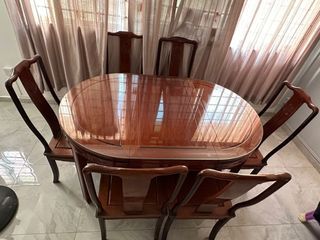 Dining Table Ornate Oval Plus 6 Chairs Roses French Solid Wood 