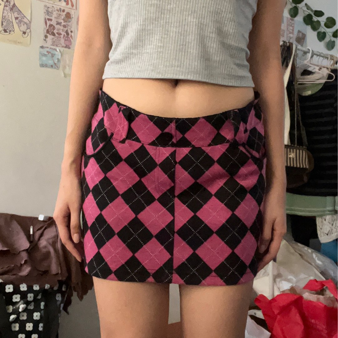 Argyle Mini Shorts Skirt with Pocket Detail