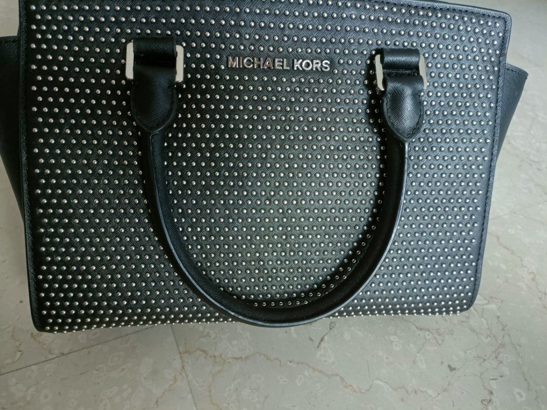 Michael kors black purse with silver studs sales