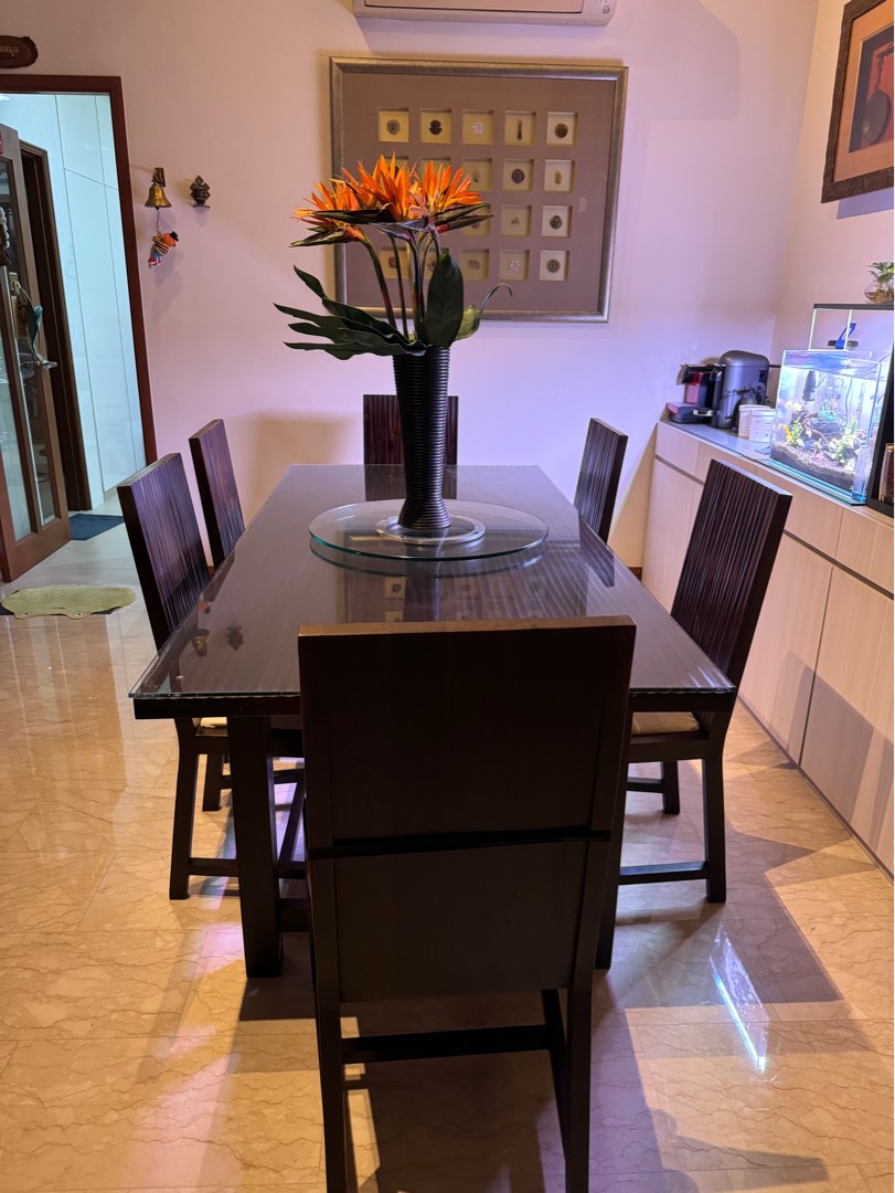 Balinese dining table and chairs for 6, Furniture & Home Living