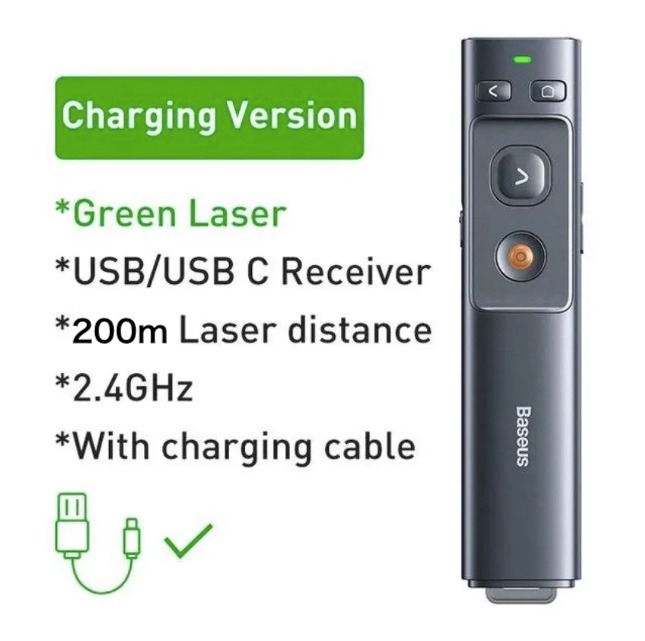 Baseus Wireless Laser Presenter Rechargeable Green Pointer (Dual ...