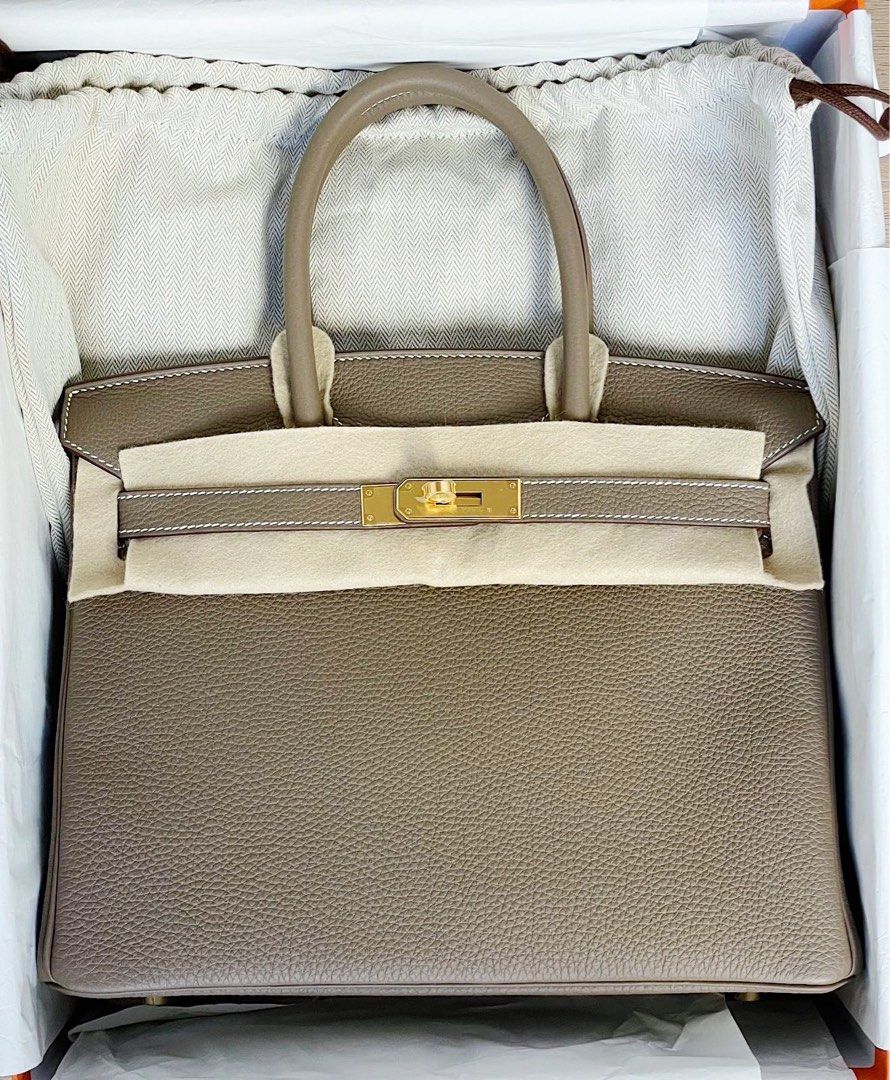 Hermes Birkin bag 30 Etoupe grey Togo leather Gold hardware