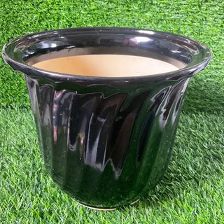 Black Ceramic Handcrafted Linear Abstract Contemporary Tall Pot Buffet Vase with Drainage Hole with Flaw as posted 9” x 10” inches - P425.00