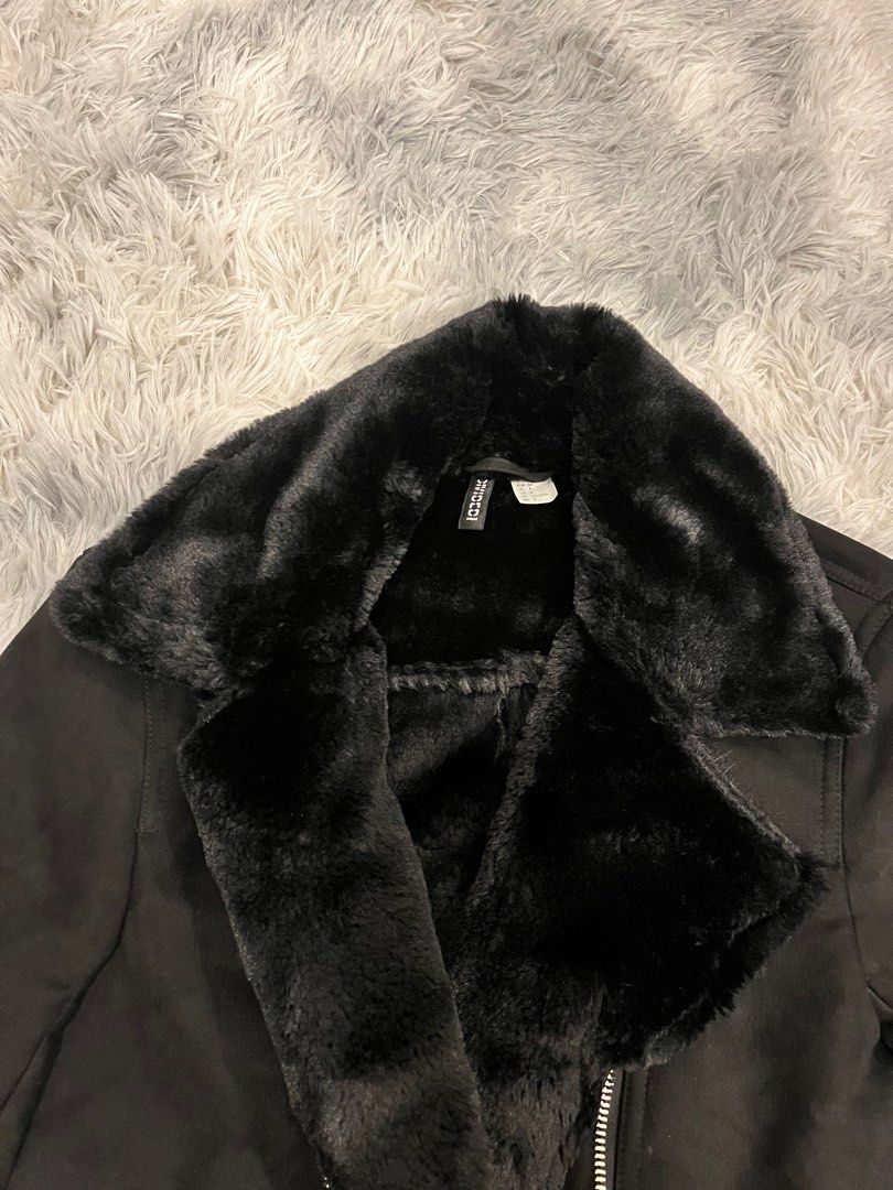 Black suede fur coat clearance