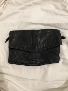 Black Genuine Leather Clutch Evening Bag