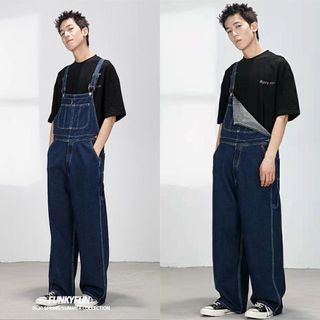 BRANDNEW EXPECTATIONS CONTRAST STITCH WIDE LEG BAGGY DENIM OVERALL JUMPER