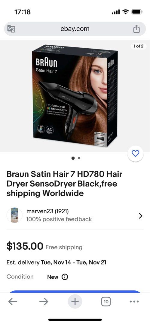 Braun Satin Hair 7 HD780 professional hair dryer,2000 watts