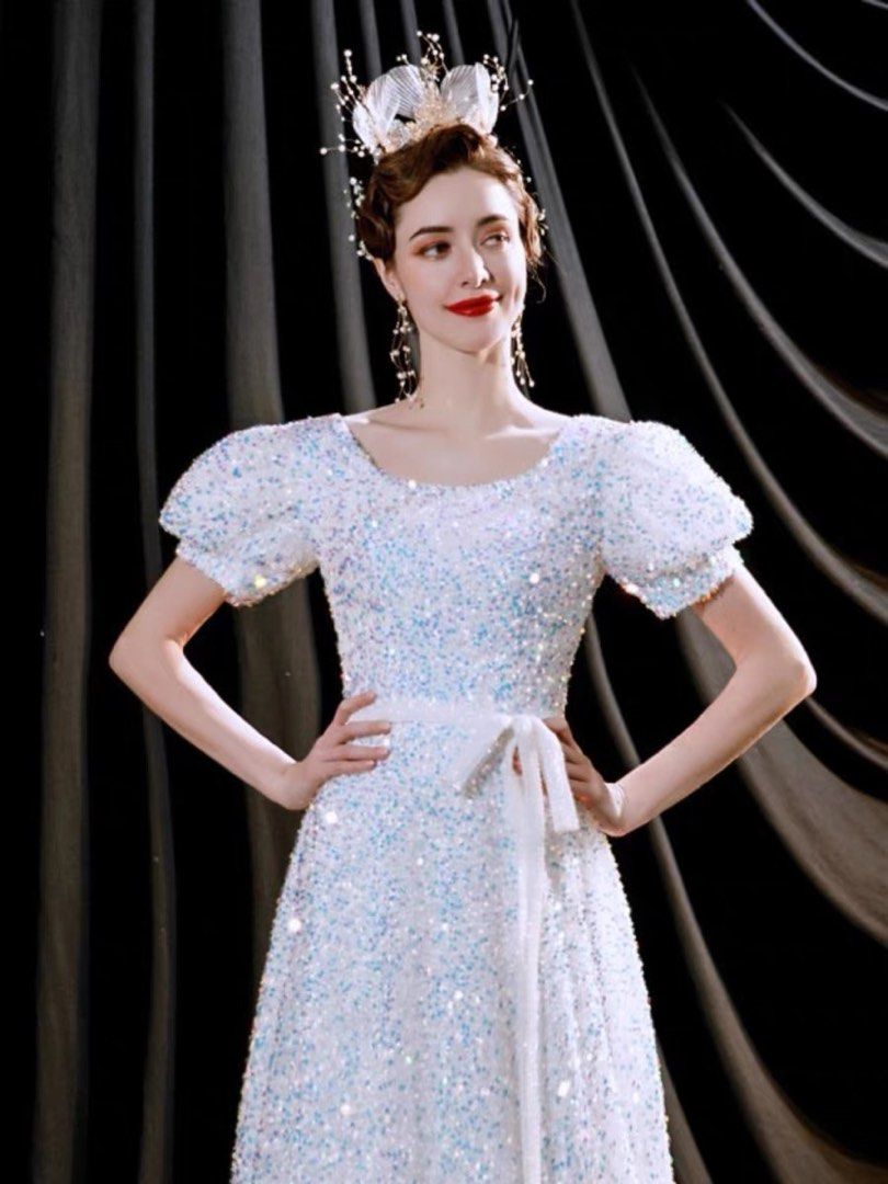 White sequin deals evening gown