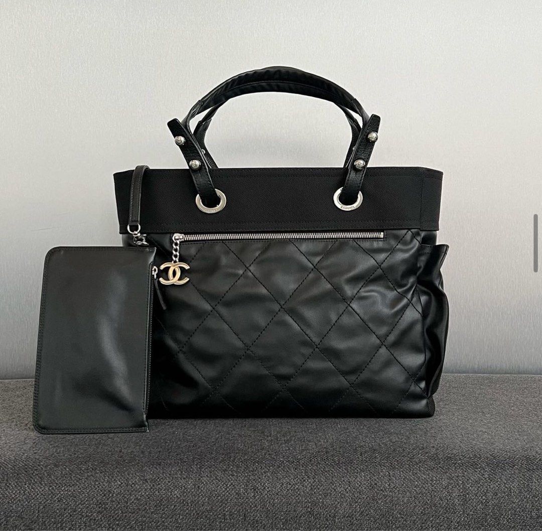 Chanel Paris Biarritz Tote Large Coated Canvas Black / Phw, Luxury