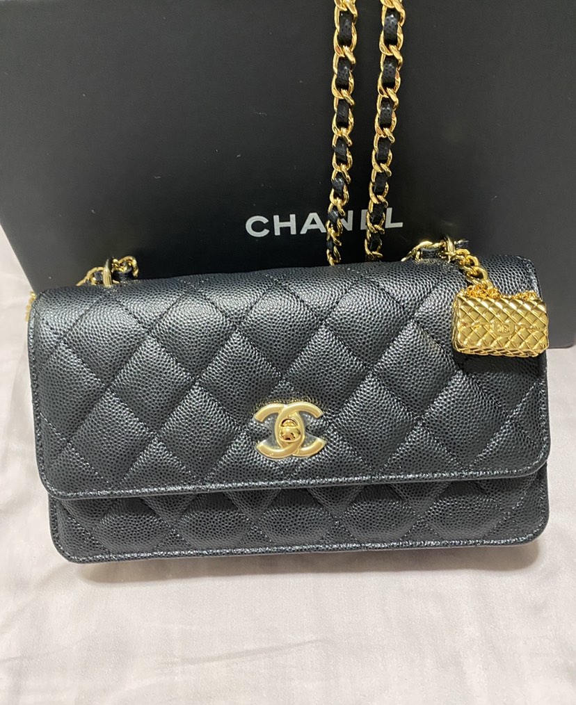 Chanel WOC Bag Charm Black Caviar Gold Hardware, Luxury, Bags