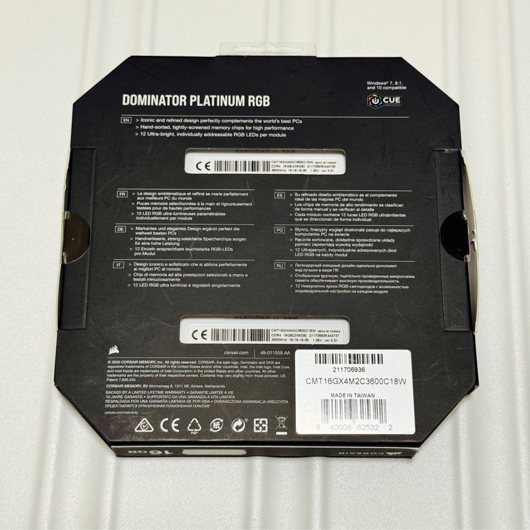 稀有白色］Corsair DOMINATOR PLATINUM RGB 16GB (2 x 8GB) DDR4