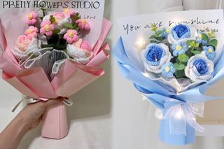 Crochet & Artificial Graduation Bouquet Crochet Flower Balloon Birthday Gift Ideas Home Decoration Housewarming Farewell Newborn Congratulations Get Well Soon Anniversary Wedding Gift Hamper Gift Basket Preserved Graduation Bear Graduation Gown
