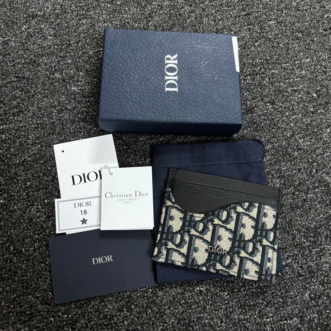 Dior Oblique Jacquard Calfskin Saddle Card Holder Men s Fashion