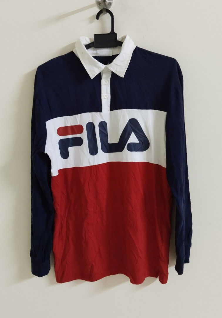 Fila tricolor L Sleeve polo Tshirt Men s Fashion Tops Sets
