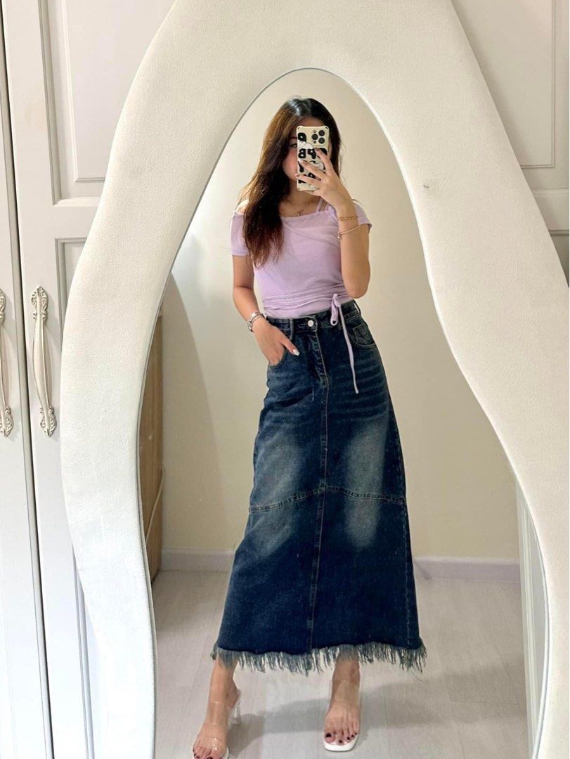Frayed denim skirt shop