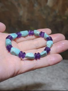 Gegegems Creation Freeform natural American Turquoise and 8mm abacus shape Amethyst bracelet 天然随形美国松石8毫米紫晶算盘子手链