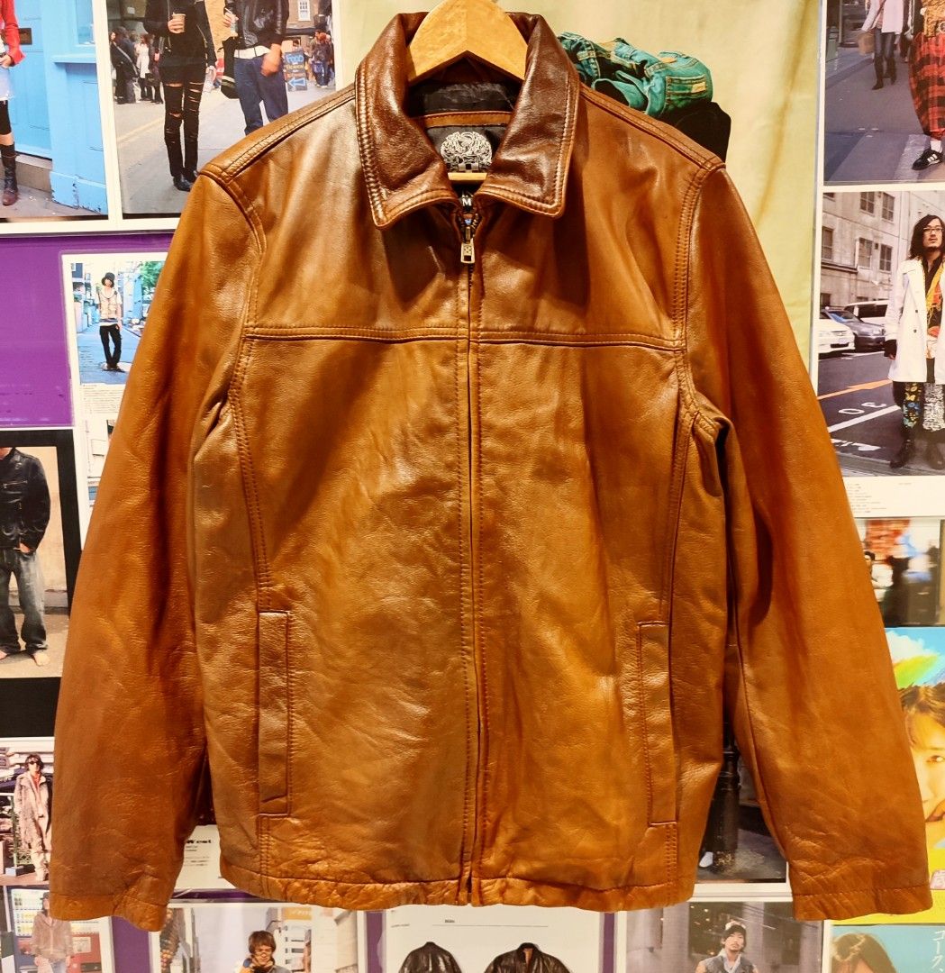 Genuine leather Caramel brown Vince Camuto leather jacket Men s
