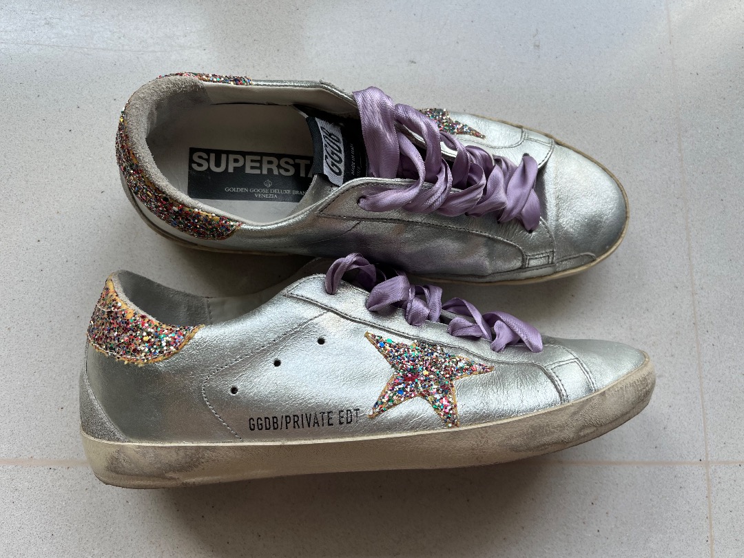 Golden goose silver glitter cheap superstar sneakers
