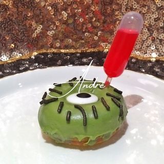Green Eyed Monster with Injection Halloween Mini Donut in Dome