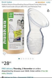 Haakaa Silicone Breastfeeding Manual Breast Pump Milk Pump 100% Food Grade  Silicone BPA PVC and Phthalate Free