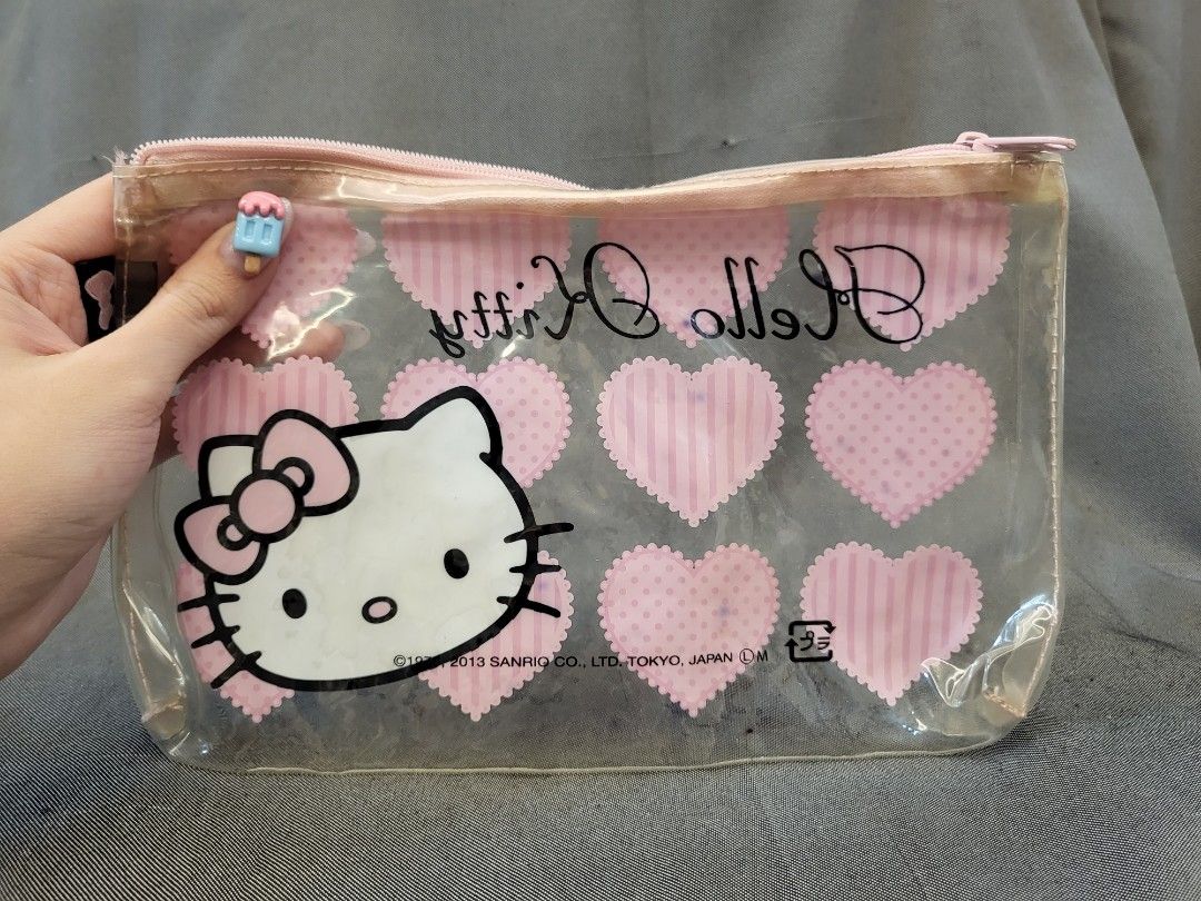 Hello Kitty Transp Hello Kitty Pink Hearts Transparent Pouch, Women's Fashion, Bags ...