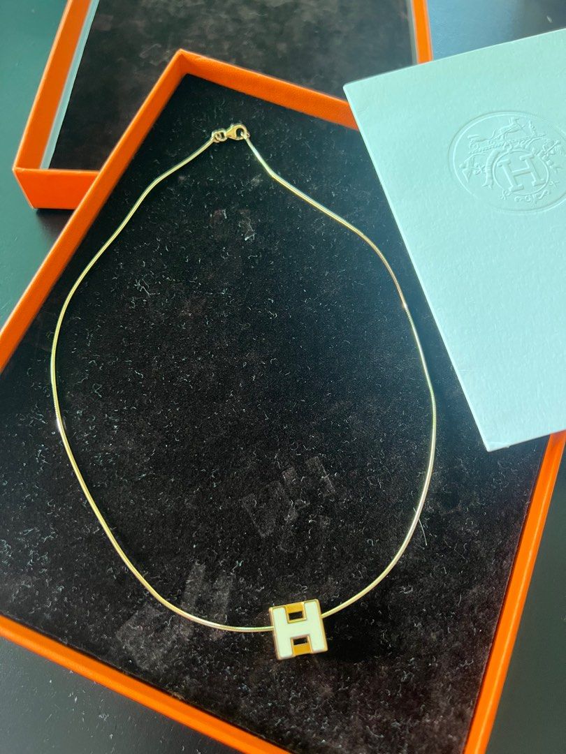 HERMES Gold Lacquered Cage d'H Pendant Necklace Black 1236137 | FASHIONPHILE
