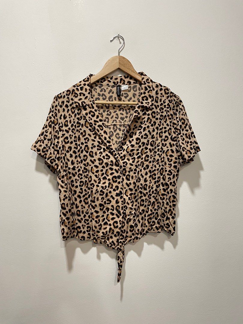 H M Leopard Print S sleeved Shirt Women s Fashion Tops Shirts on Carousell