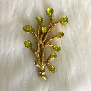 Japan Vintage Gold Tone Peridot Branch Brooch