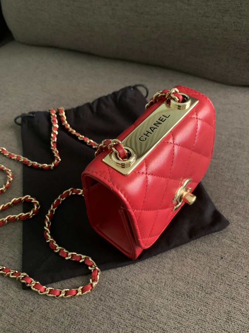 Like New Chanel Trendy Mini Red Ghw #29 Complete Db, Holo, Card  (11x11x5,5cm) fl