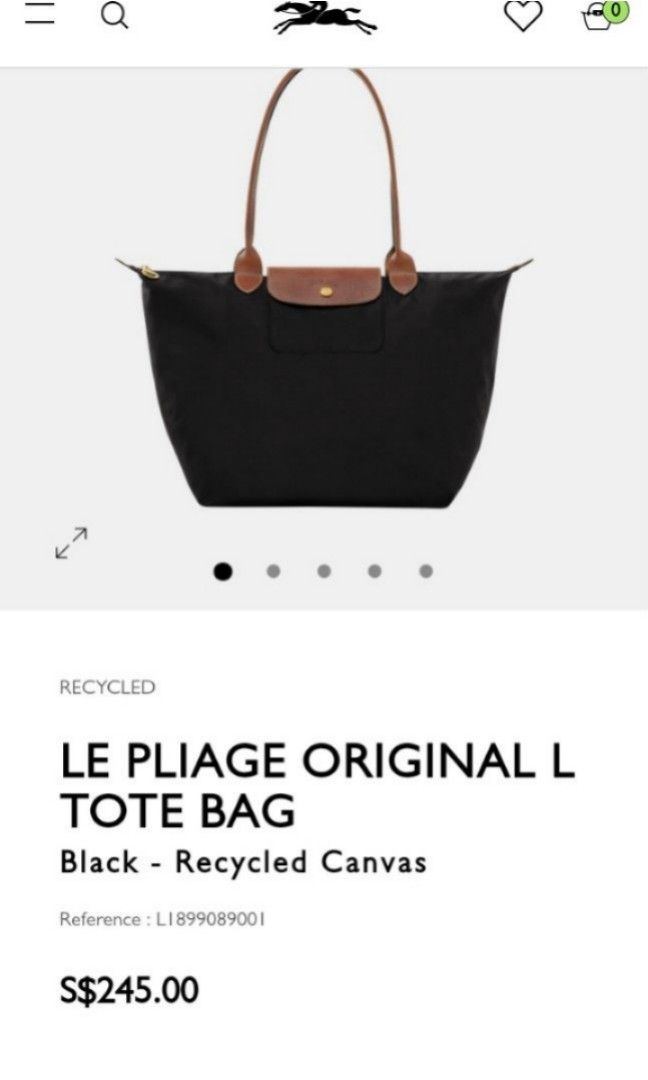 Le Pliage Original L Tote bag Black - Recycled canvas (L1899089001)