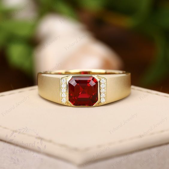 M Classic Plus Custom Made Men s Natural Ruby Ring PM for customization Basic version Natural Ruby CZ 925 18k Plated
