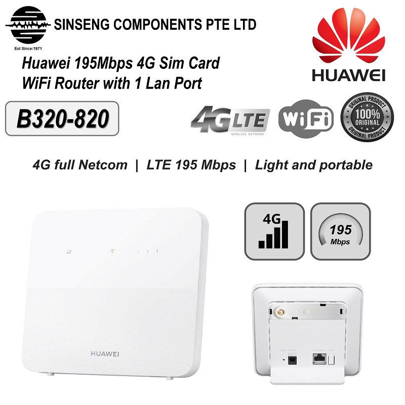 Huawei B320-820 High Speed 195Mbps 4G Sim Card WiFi Router with 1 Lan Port [Order Model: B320-820]63203133448579110
