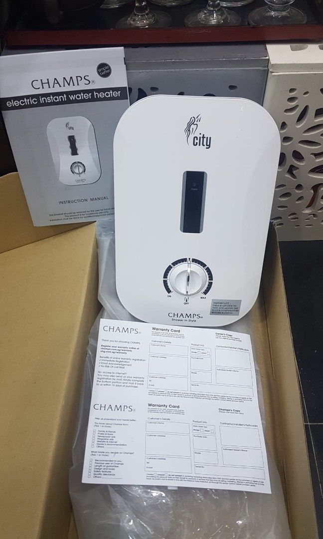 New water heater. Champs. Without shower head set. Only heater with