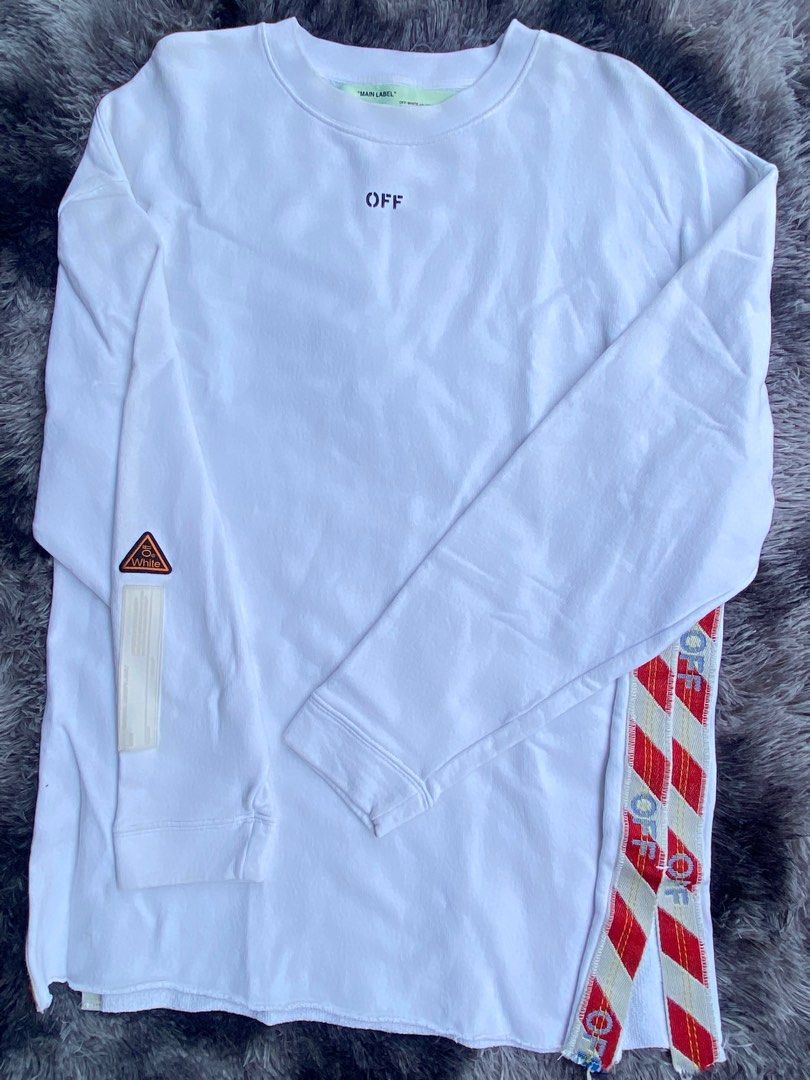 Off white tape logo Embriod Over Crew Neck Sweater Men s Fashion