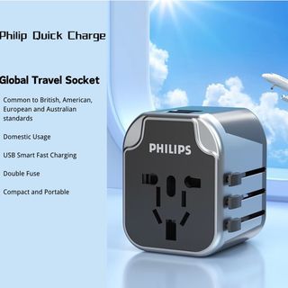 Philips IP65 Global Universal USB Travel conversion Adapter plug UK, US, ASIA